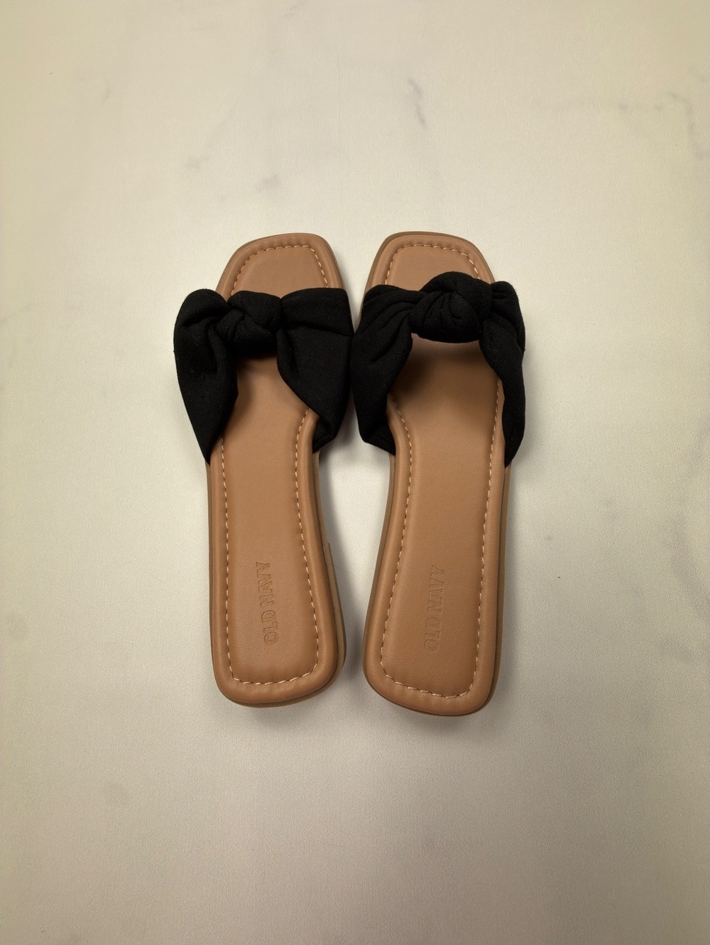 Old Navy Knotted Slide Sandal Black Tan 2010s Minimalist - Womens 8